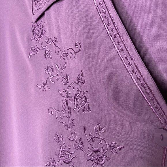 Laura Scott Wms 16 Purple Floral Embroidered Blouse Casual Dressy Office - Picture 6 of 11